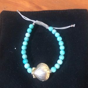 Turquoise beaded bracelet with gold shell adjustable
